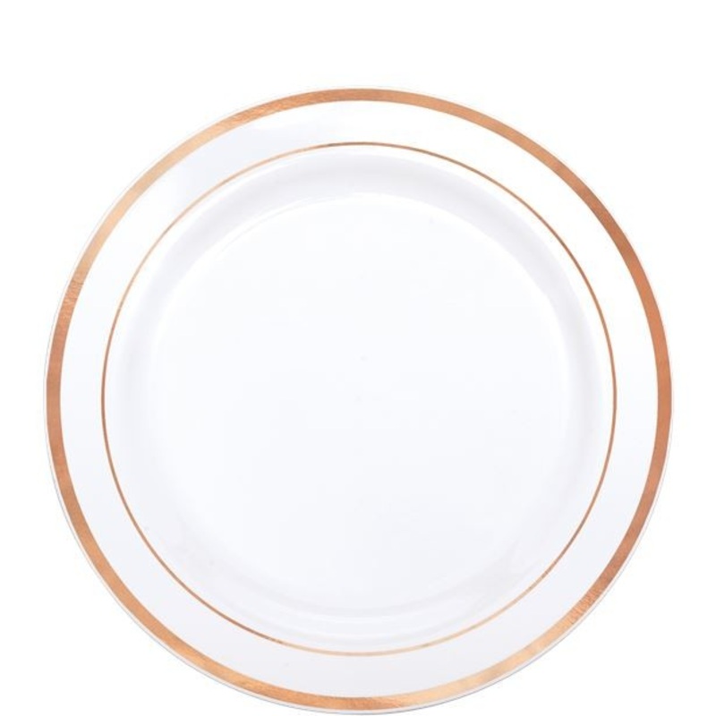 20 plastic plates white with gold rim 19cm