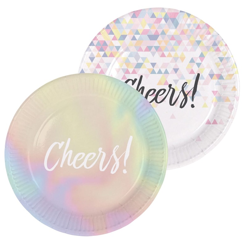 6 Iridescent Cheers paper plates 23cm