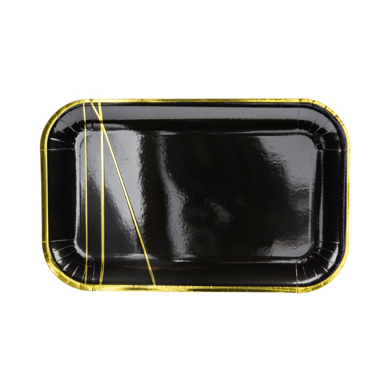 6 New Year Paper Plates Black & Gold 22cm x 13.5cm