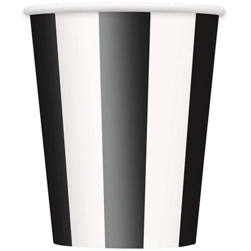 6 party paper cups Virctoria black striped 354ml