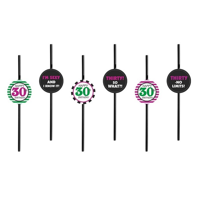 6 Wild 30th Birthday straws 24cm