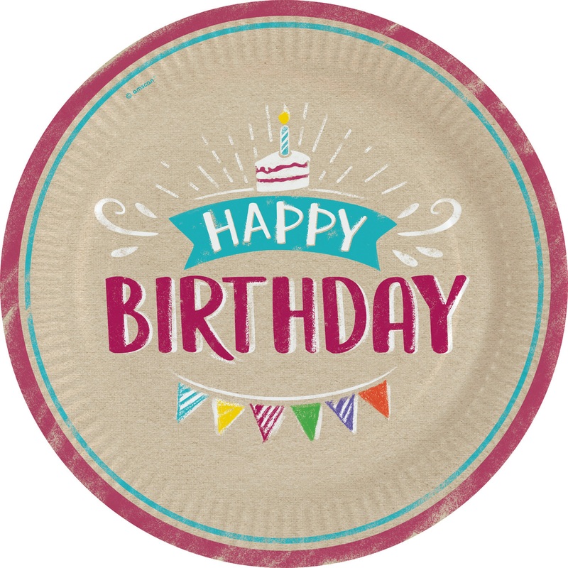 8 Birthday Wishes paper plates 23cm