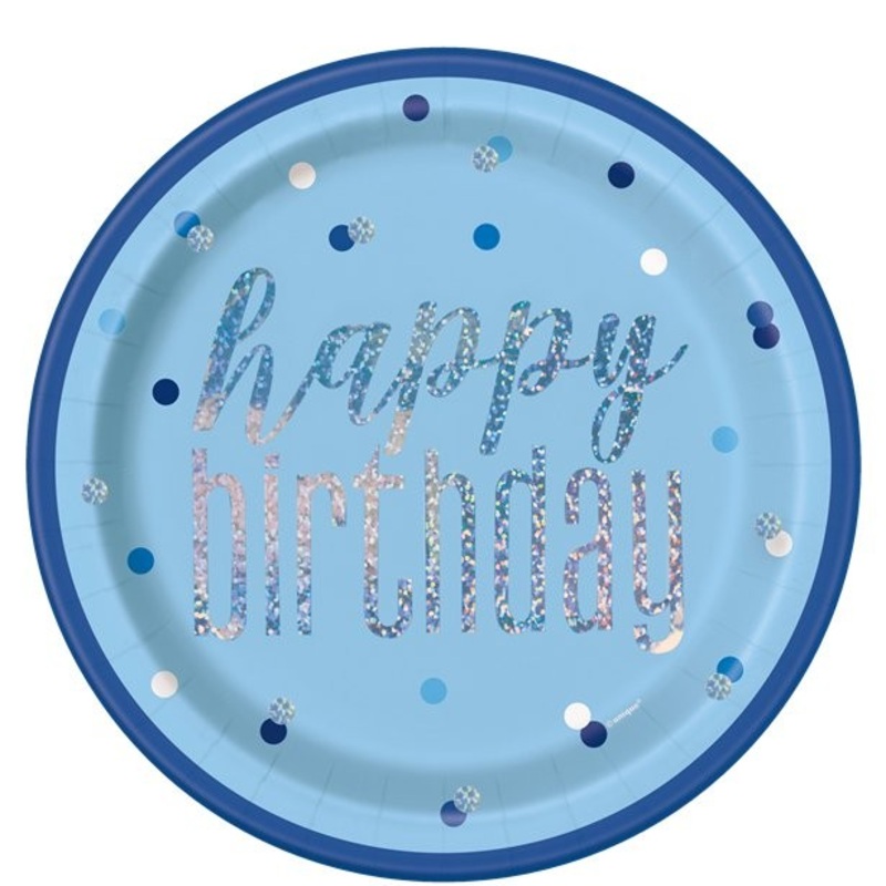 8 Blue Dots Birthday paper plates 23cm