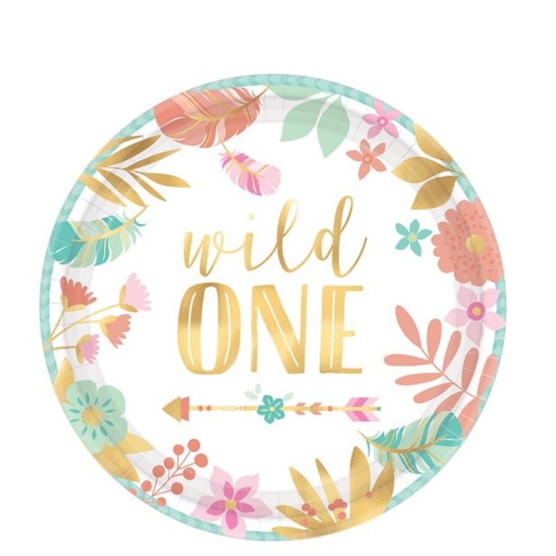 8 Boho Chic 1st birthday party plates 18cm