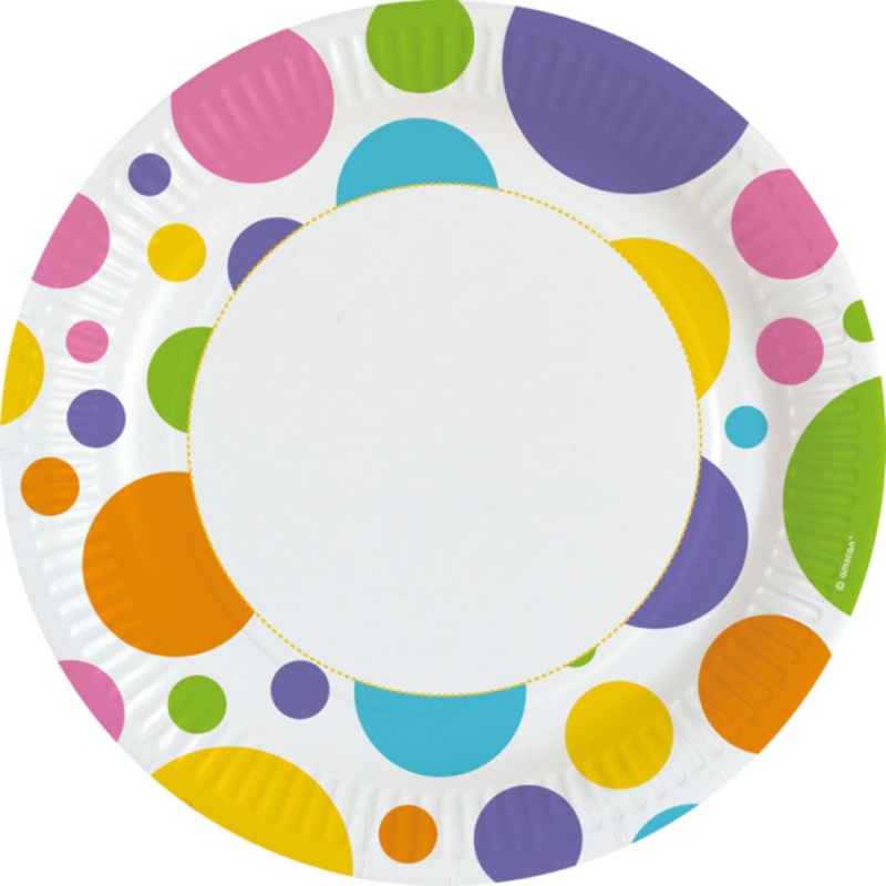 8 colorful dotted paper plates 23cm