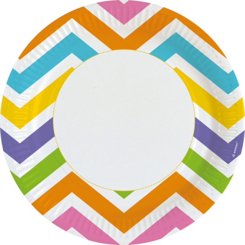 8 colorful zig zag paper plates 23cm