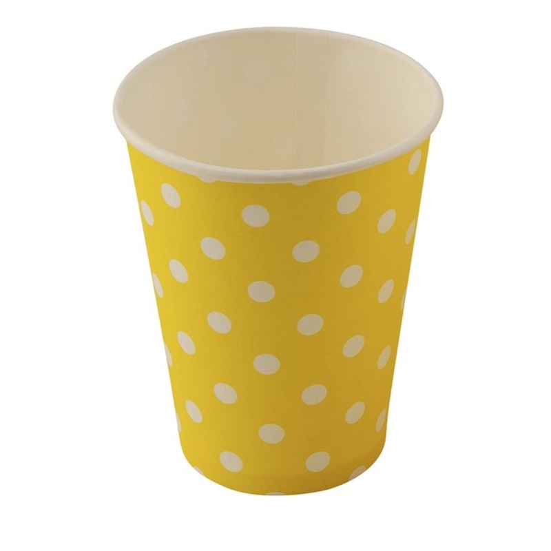 8 dotted paper cups Lisa Yellow 200ml