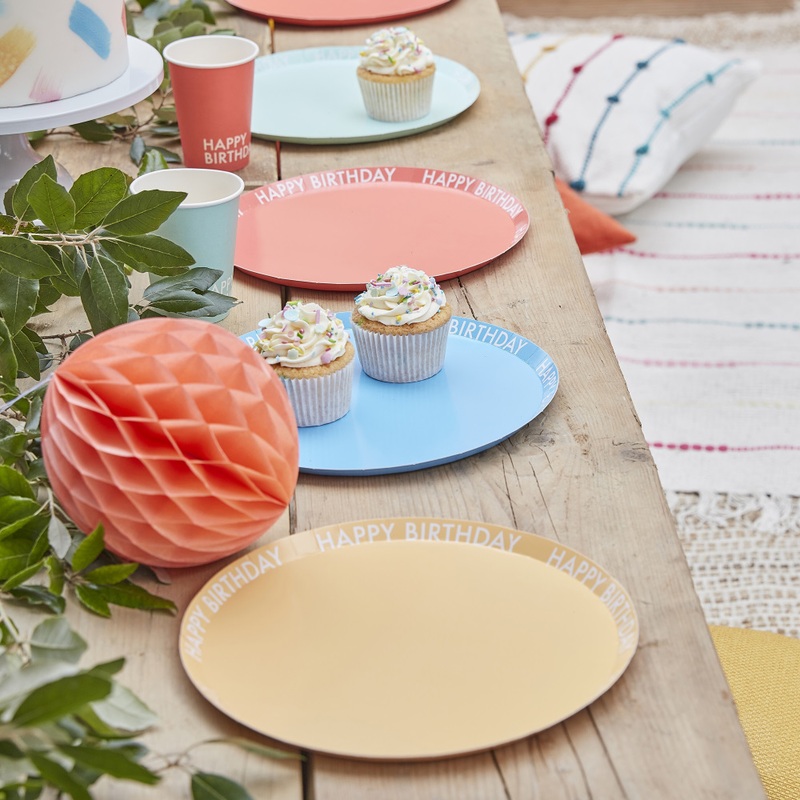 8 eco birthday paper plates 25cm colored