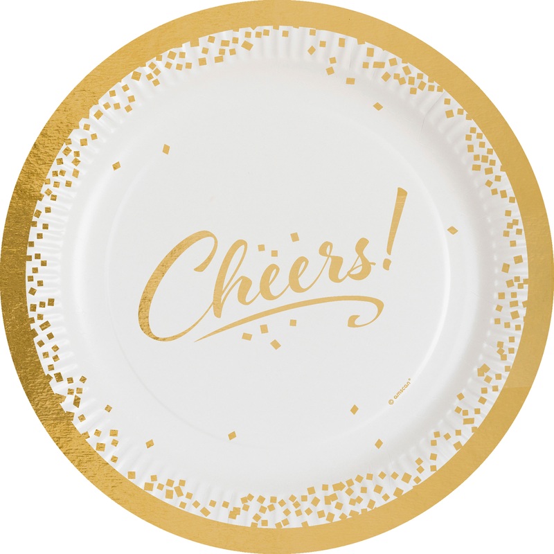 8 Golden Wishes paper plates 23cm