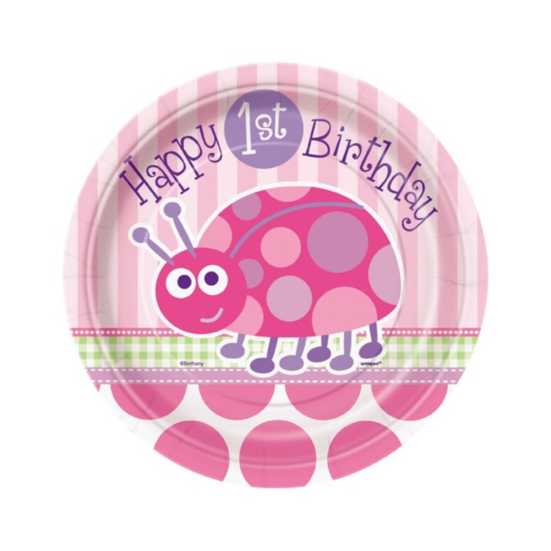 8 ladybugs Melodys birthday party paper plates 18cm