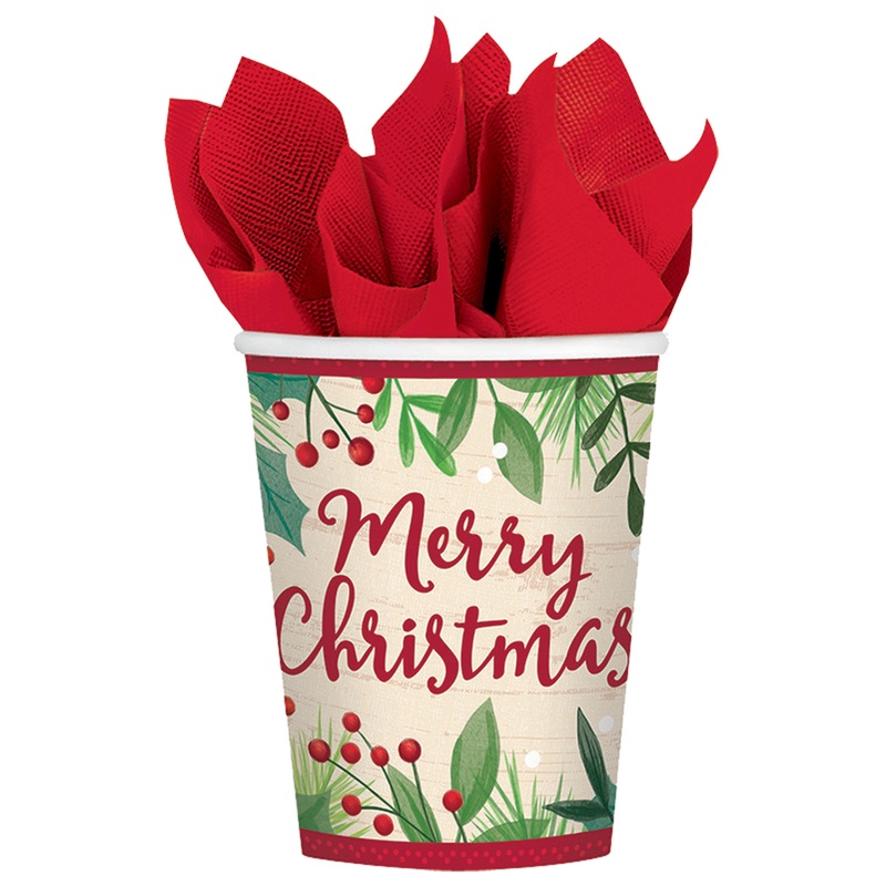8 Merry Mistletoe paper cups 266ml