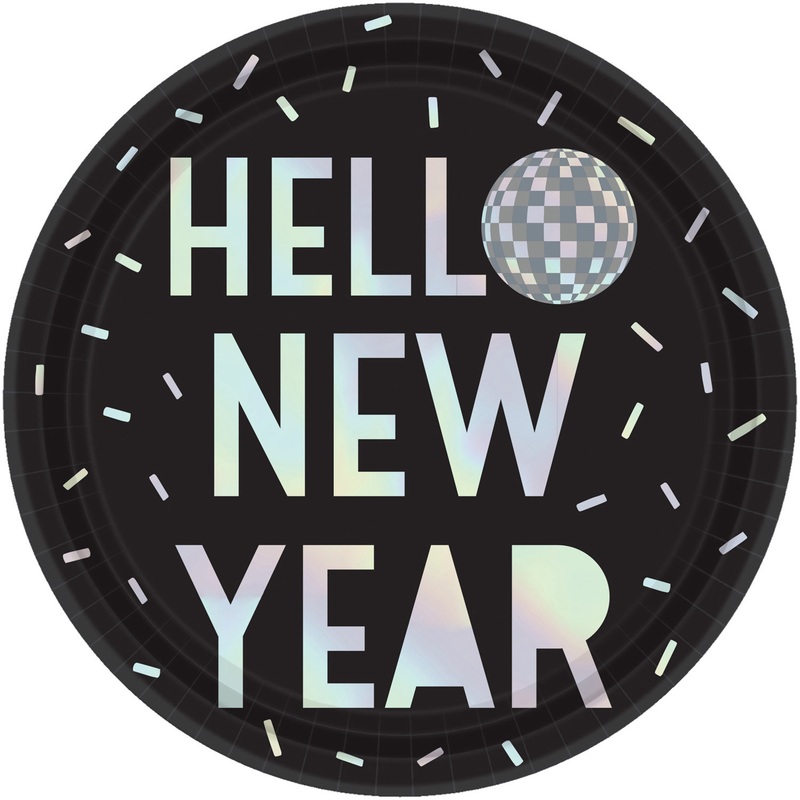 8 New Year Disco paper plates 23cm