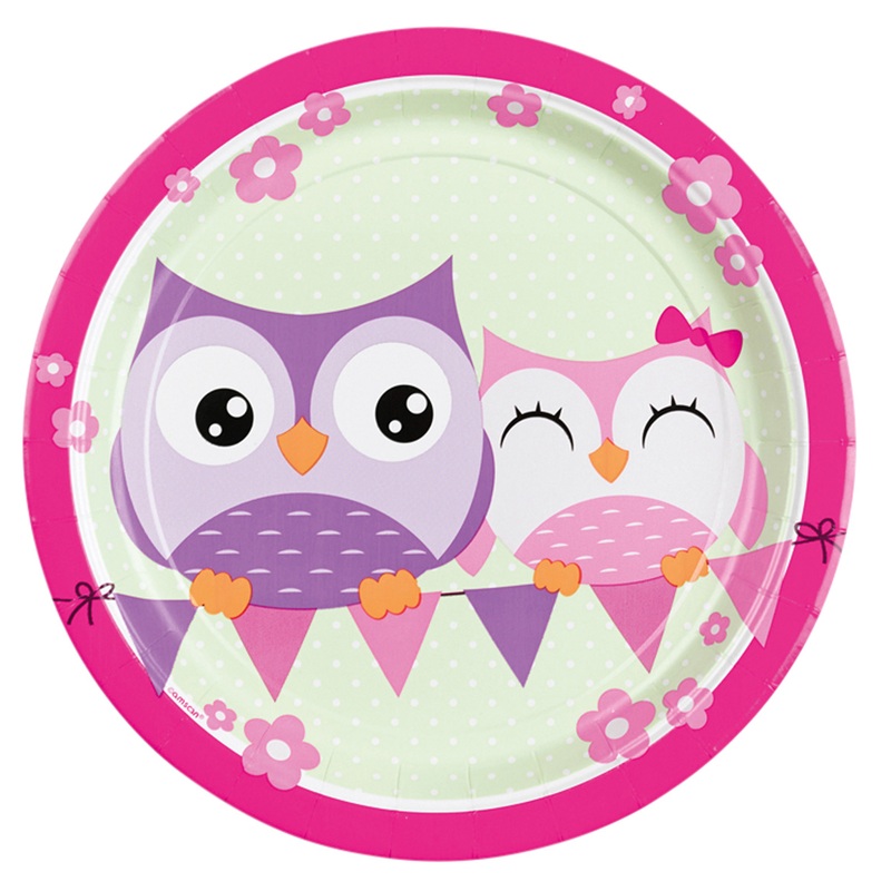 8 Owls Family round paper plate 23cm