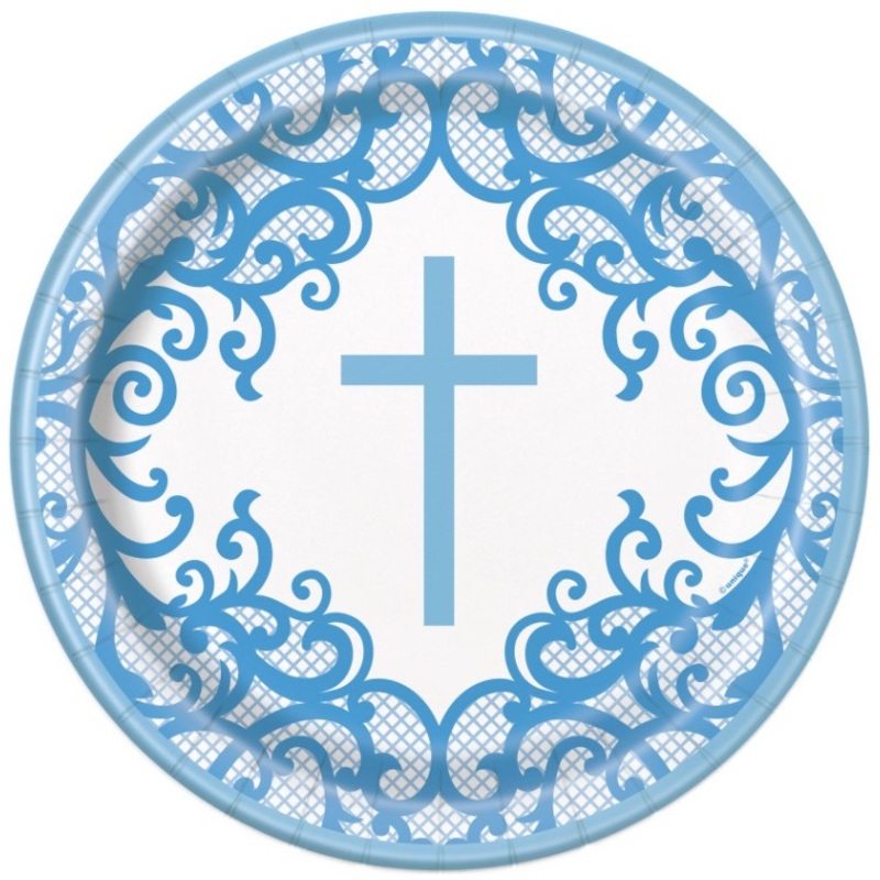 8 paper plates Festive Blue 23cm