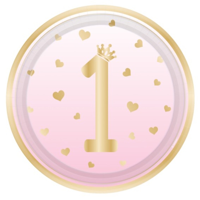 8 paper plates pink 1st birthday 23cm