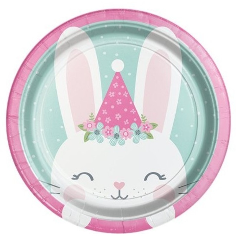 8 party bunnies paper plates 18cm