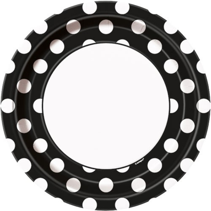 8 party plates Tiana black dotted 23cm
