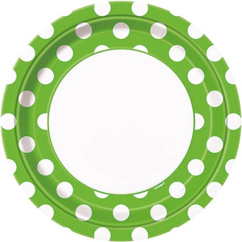 8 party plates Tiana Kiwi Green Dotted 23cm