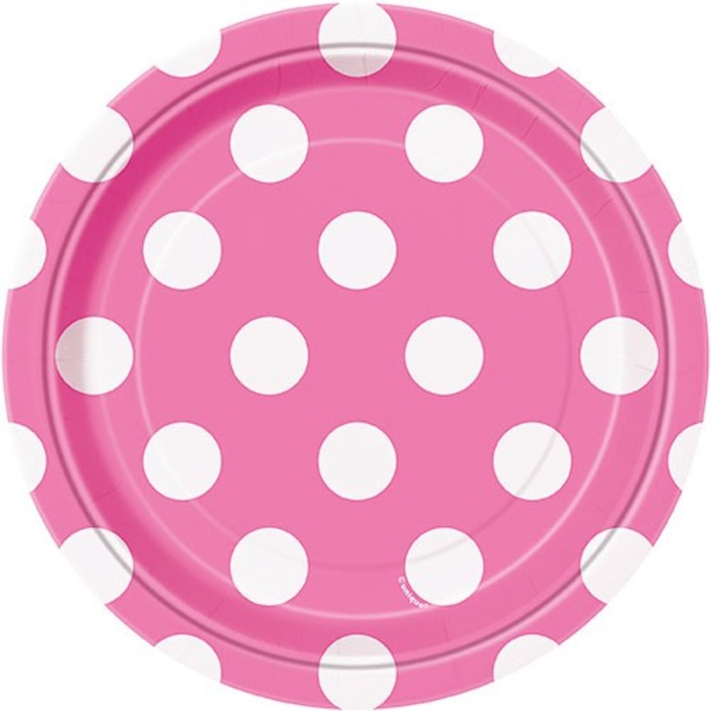 8 party plates Tiana pink dotted 18cm