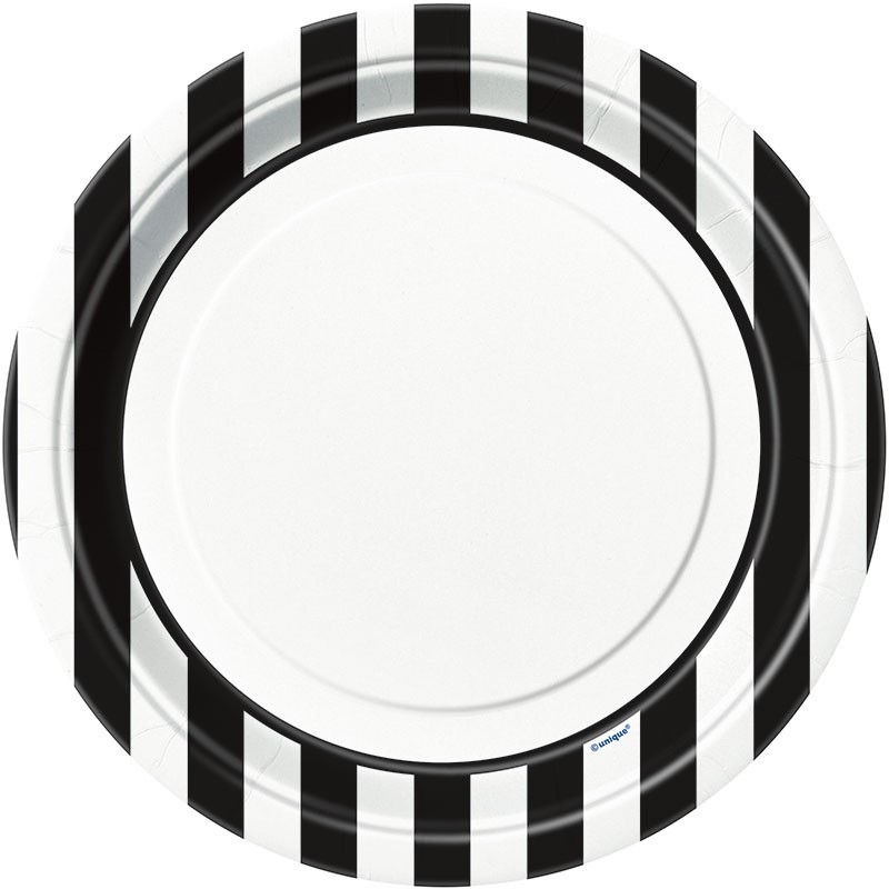 8 party plates Victoria black striped 23cm