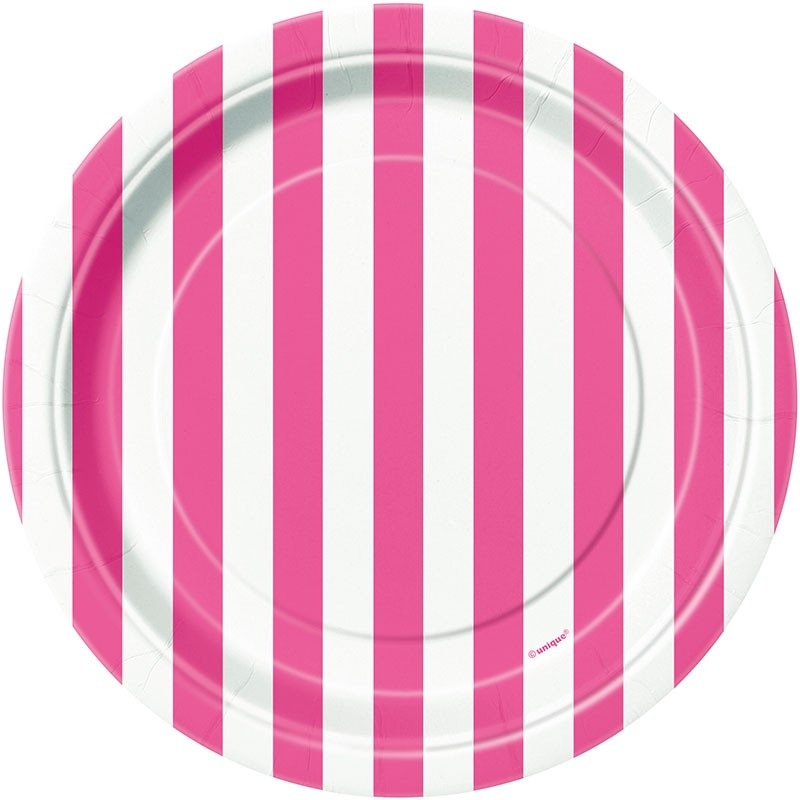 8 party plates Victoria pink striped 18cm