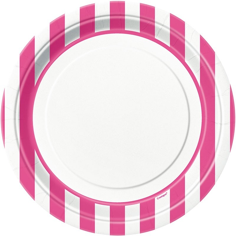 8 party plates Victoria pink striped 23cm