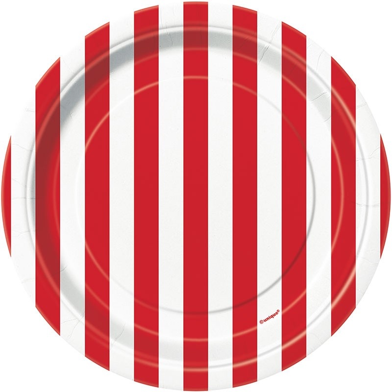 8 party plates Victoria red striped 18cm