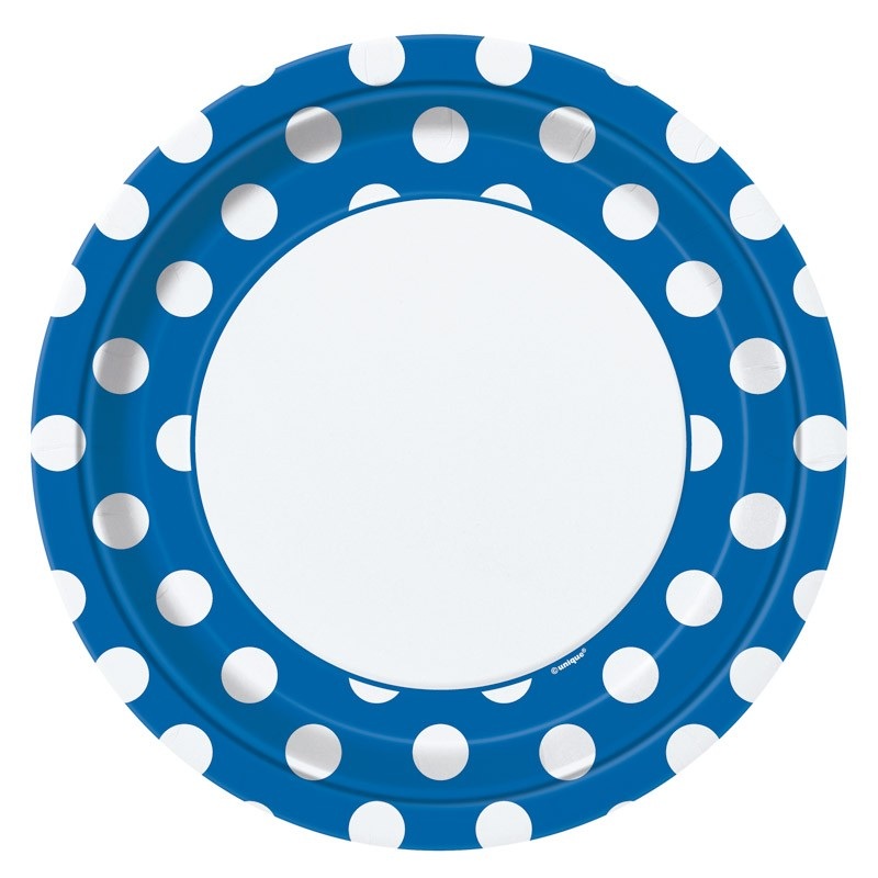 8 party plates Victoria royal blue dotted 23cm