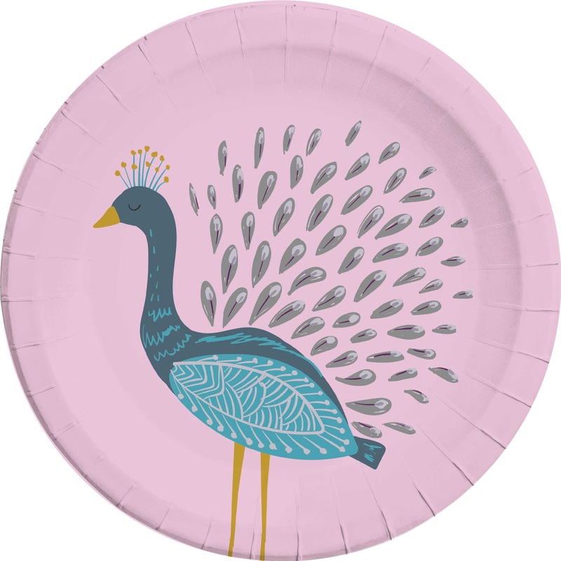 8 peacocks paradise paper plate 23cm