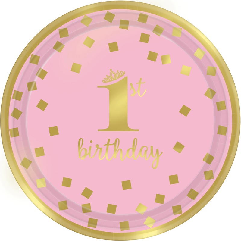 8 Pinkstar 1st Birthday plates 18cm