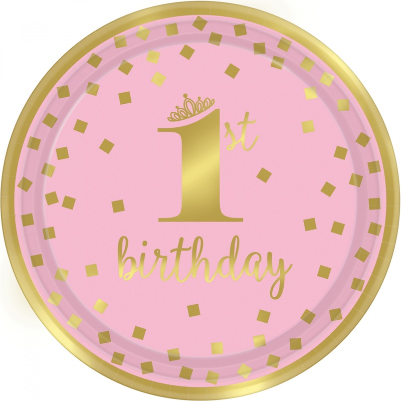 8 Pinkstar 1st Birthday plates 23cm
