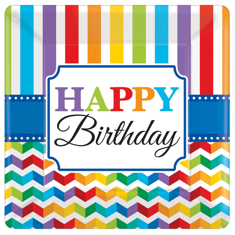 8 Rainbow Birthday paper plates 25.5cm