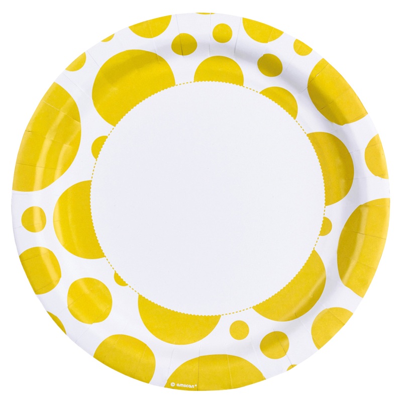 8 sweet dots paper plate yellow 23cm