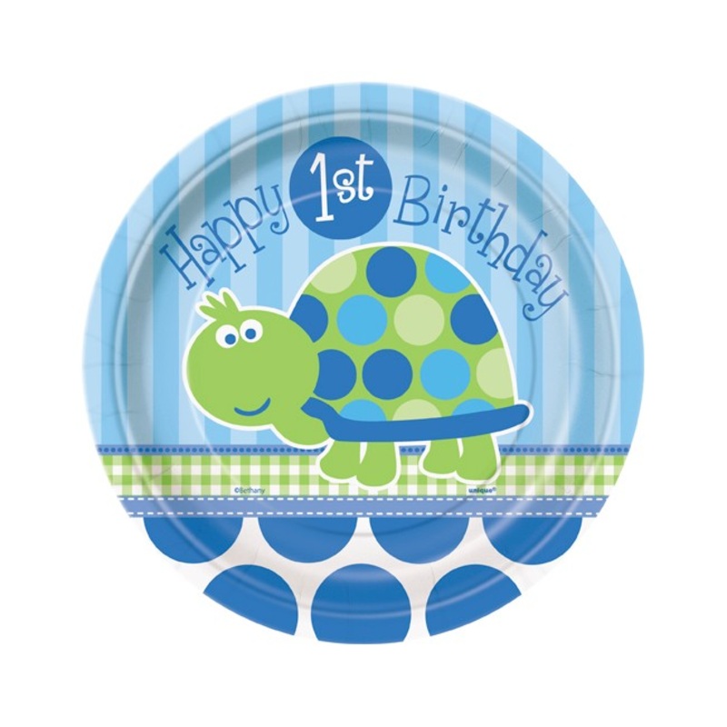 8 turtle Toni's 1st birthday party paper plates 18cm
