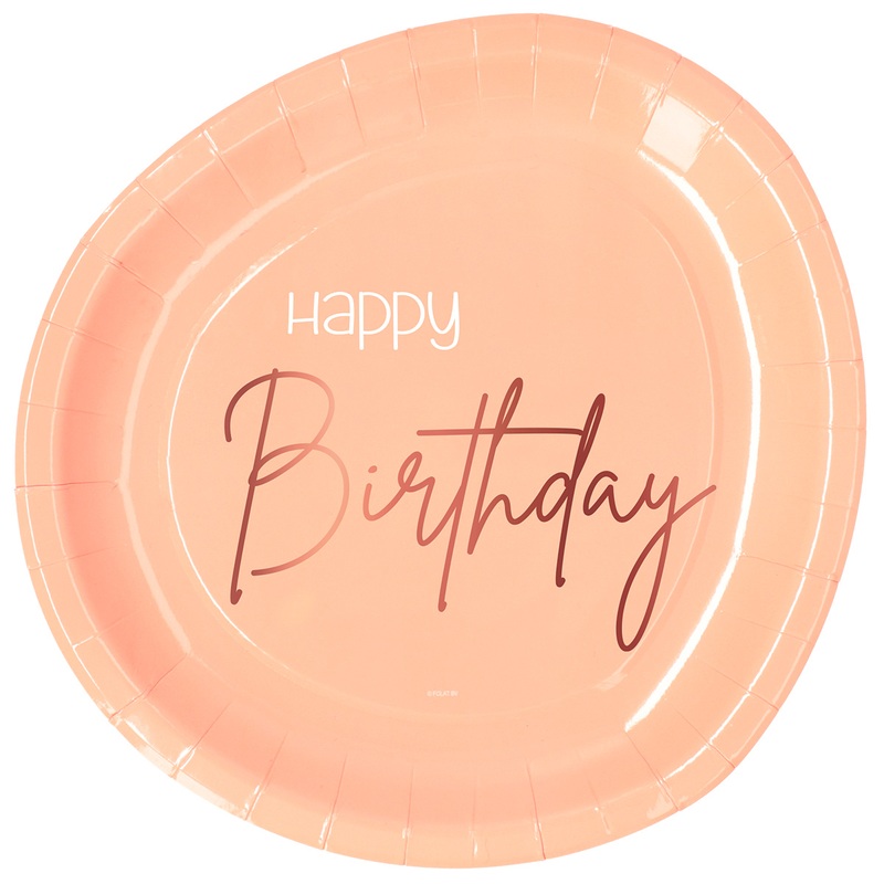 Happy Birthday 8 paper plates Elegant blush rose gold