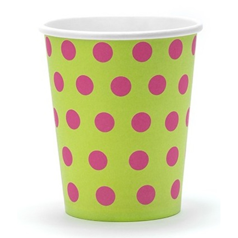 Polka dot paper cups green 6 pcs