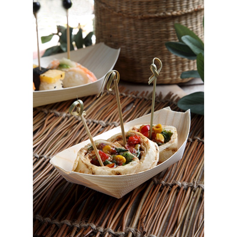 50 wooden finger food bowls shuttle 19 x 10cm