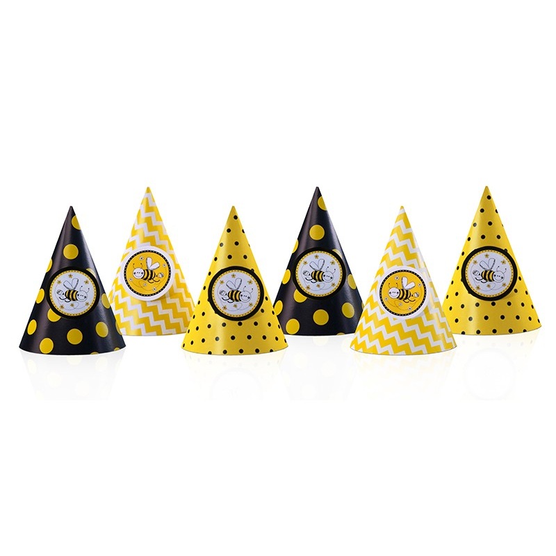 6 bee-look party hats 16 x 10cm
