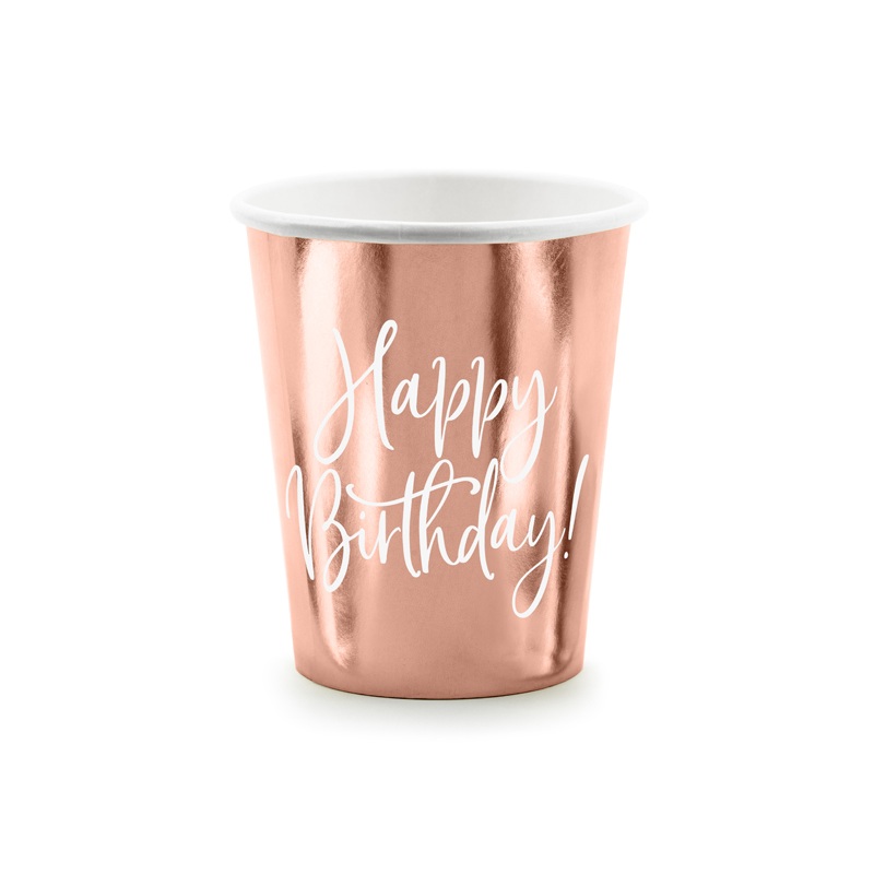 6 Happy Birthday mugs rose gold 260ml