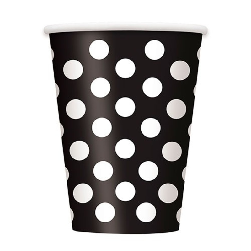 6 party paper cups Tiana black dotted 354ml