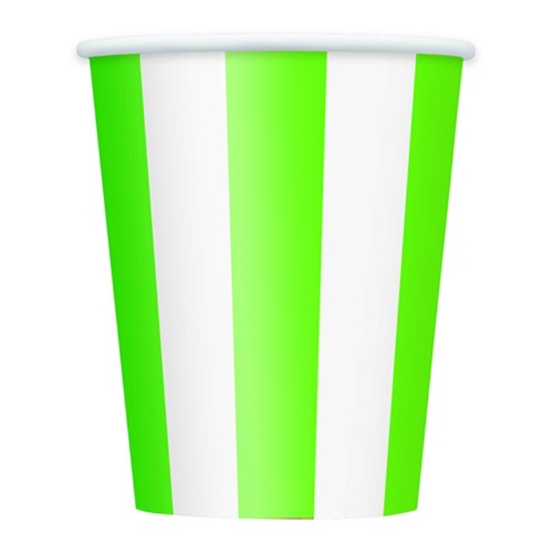 6 party paper cups Victoria kiwi green striped 354ml