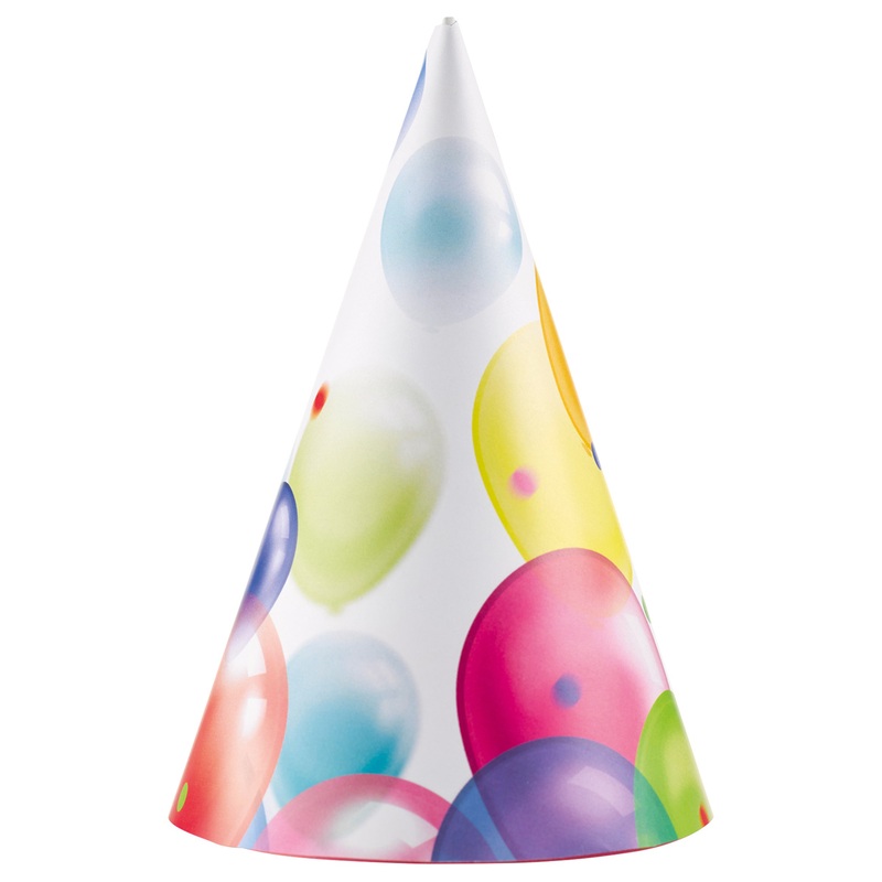 8 balloon Carnival party hats 16cm
