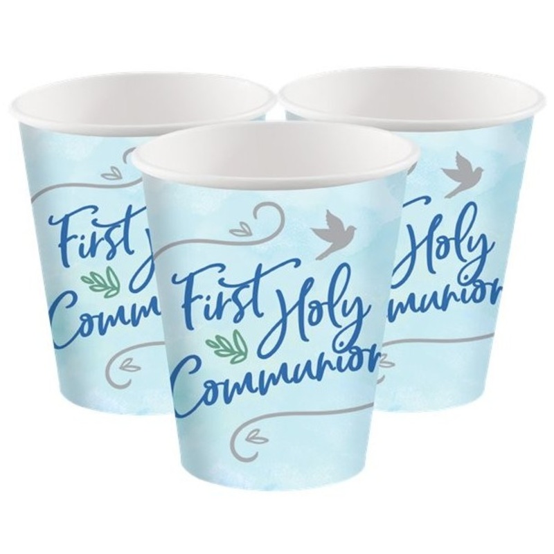 8 blue communion paper cups 250ml