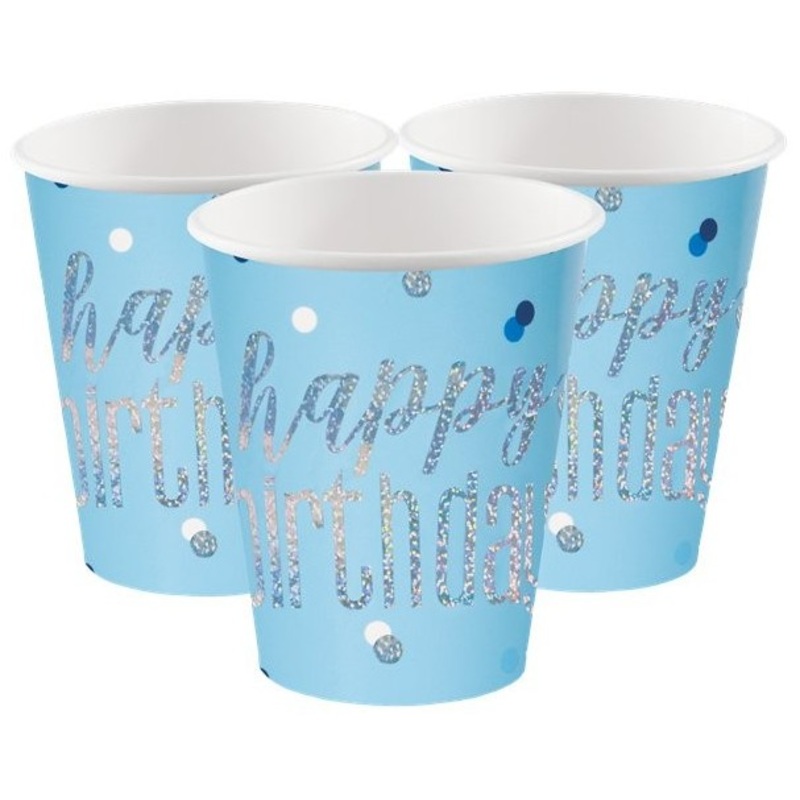 8 Blue Dots Birthday paper cups 266ml