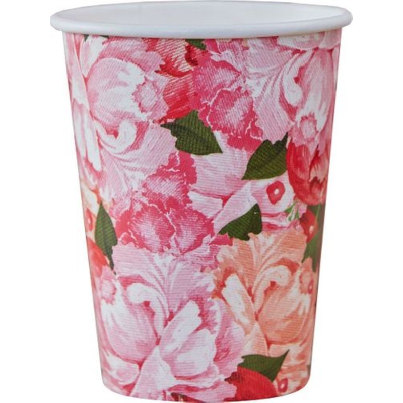 8 Boho Flowers paper cups