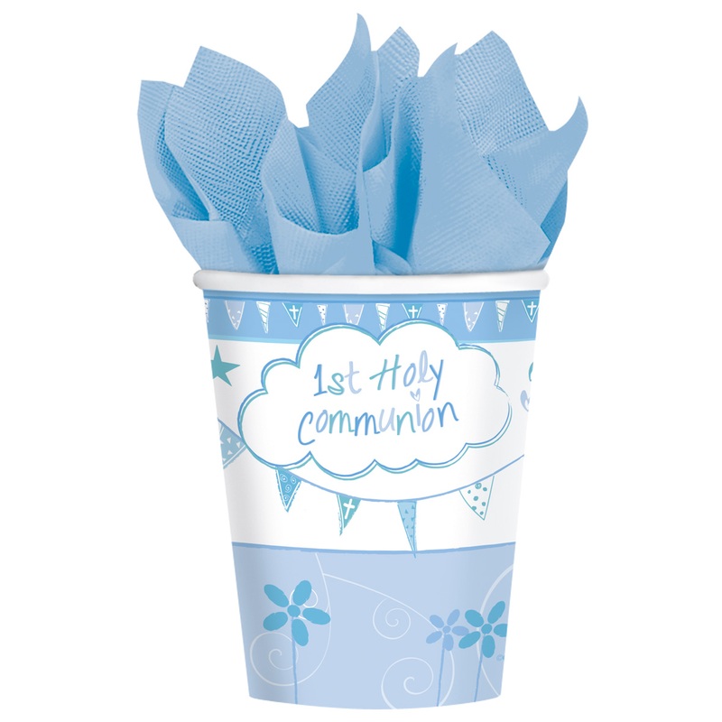 8 communion paper cups blue 266ml