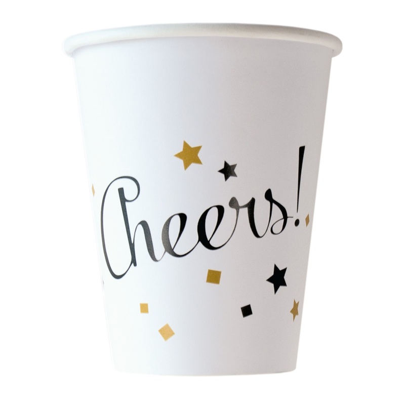 8 Golden New Year Wishes paper cups 250ml