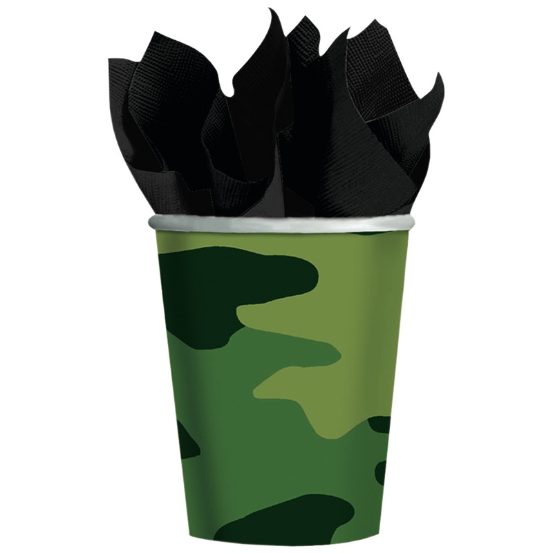 8 Military Style Paper Cups Camouflage 266ml