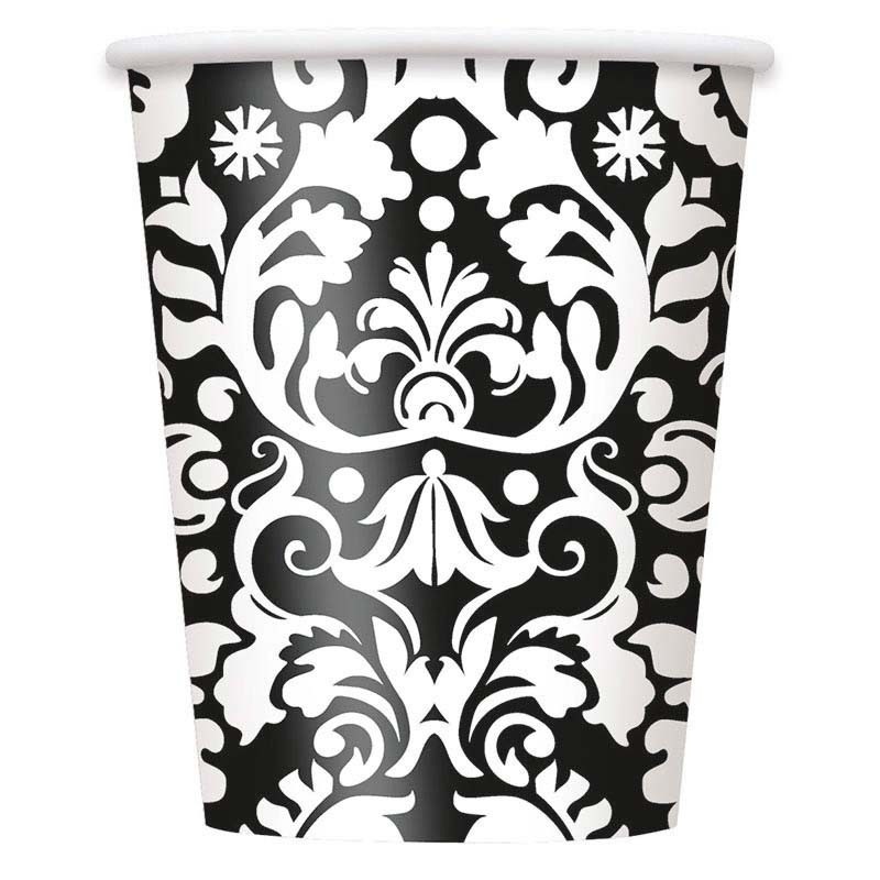 8 noble Damask paper cups Diana Black 266ml