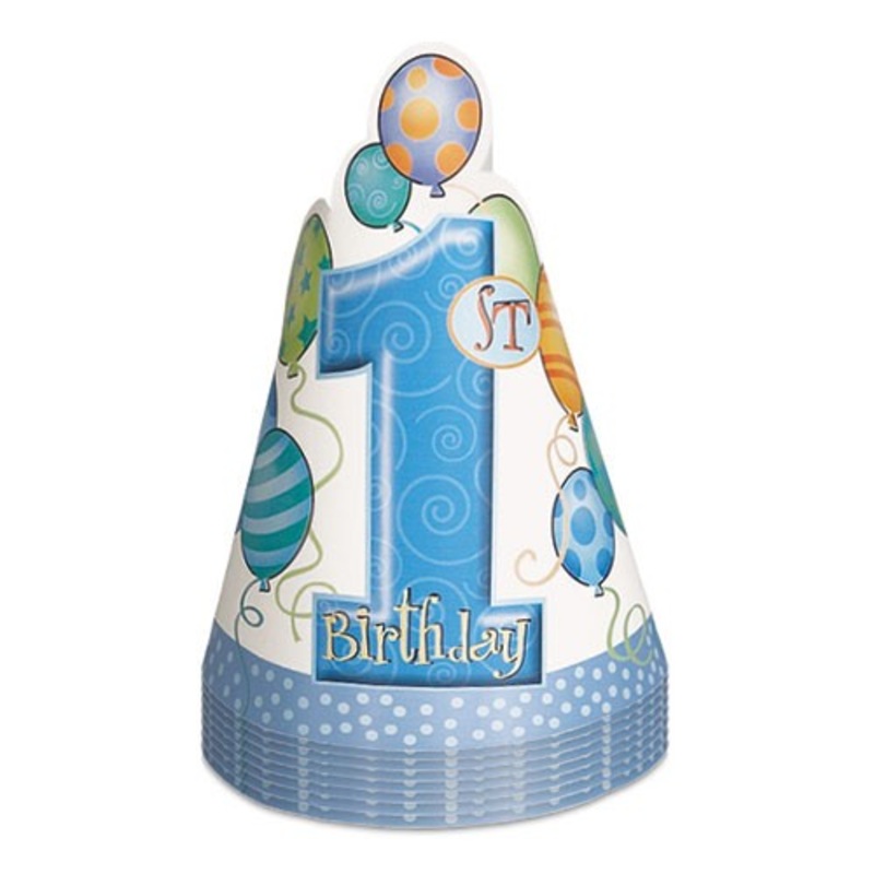 Blue Balloon Birthday party hat 8 pieces